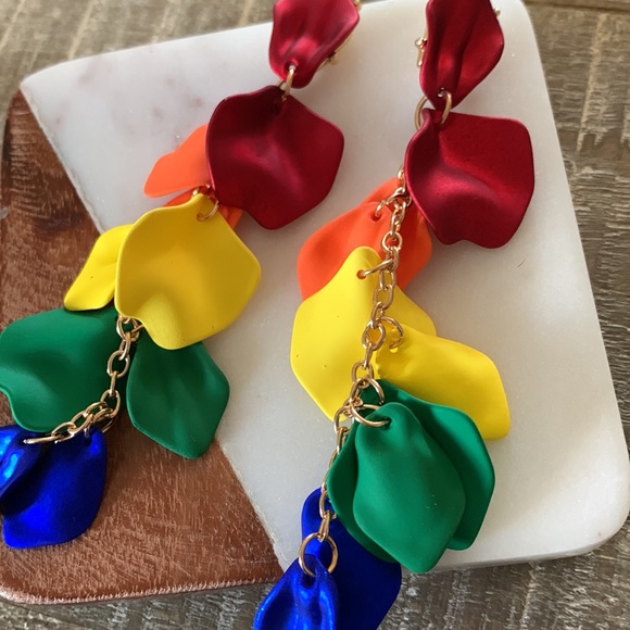 Rainbow Petal Drop Earrings - Picture 4 of 5